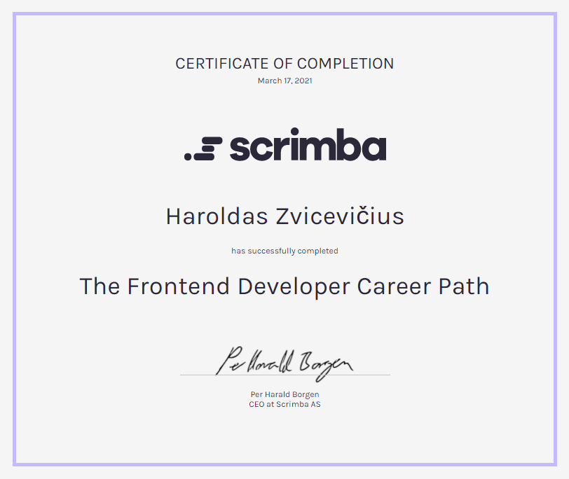 Scrimba certificate of completion